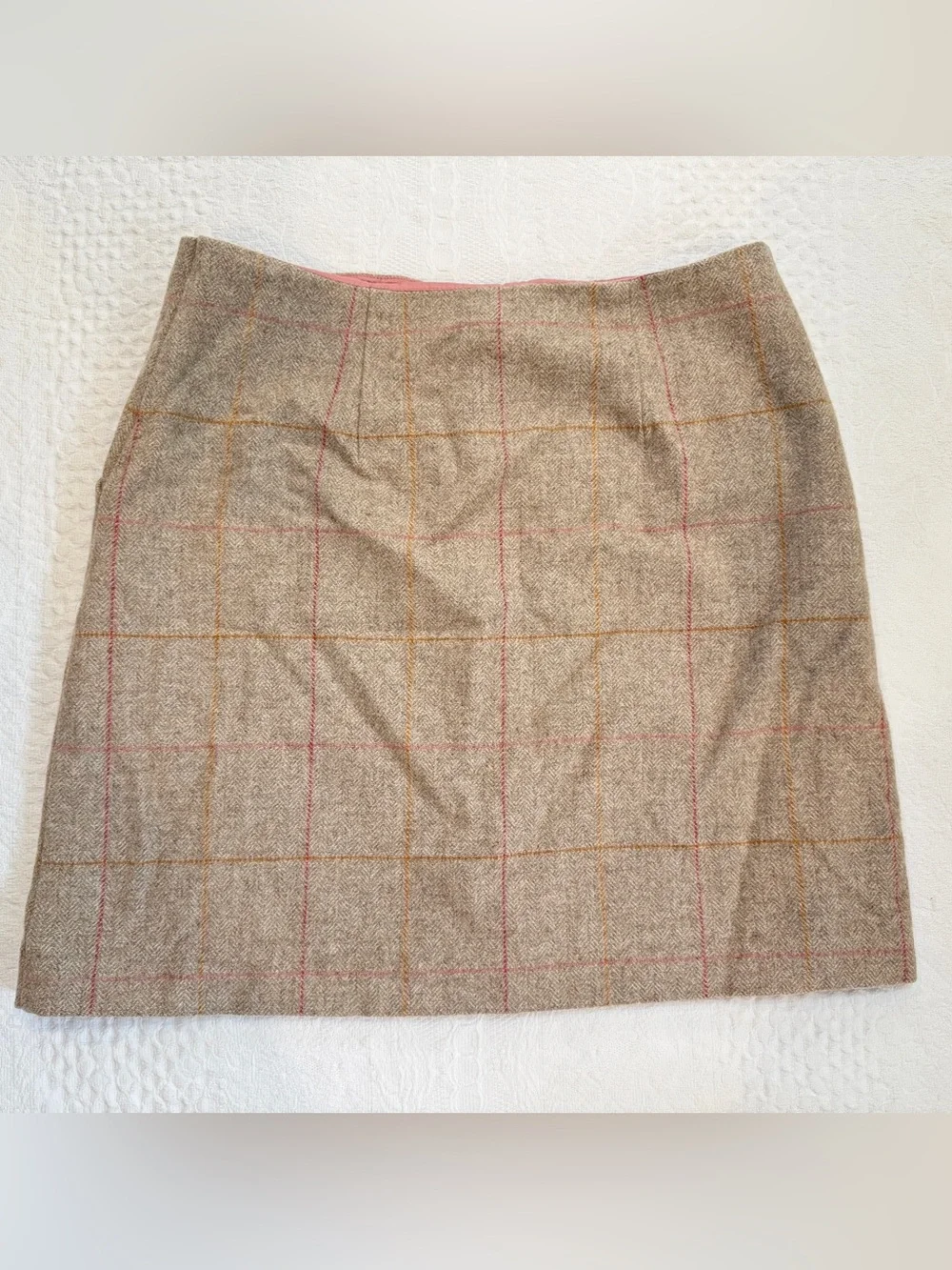 Joules Ladies Calla Grey Tweed Wool Blend Skirt Buttons Size US 8 UK 12